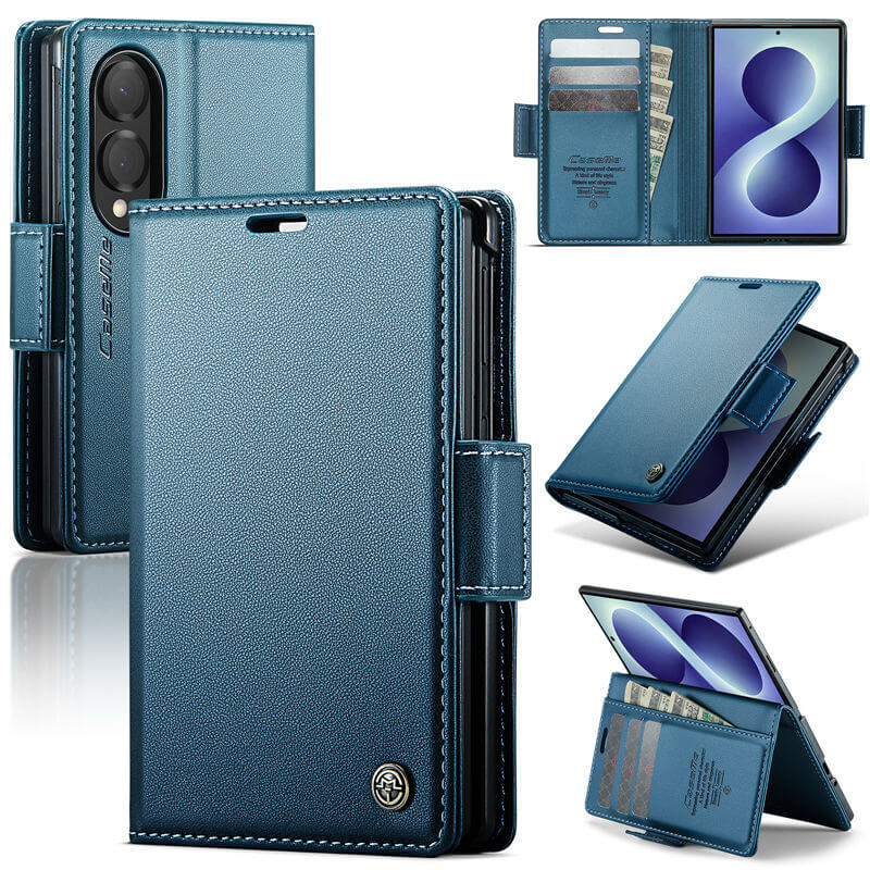 CaseMe Samsung Galaxy Z Fold 8 RFID Wallet Case with Magnetic Buckle & Wireless Charging Blue
