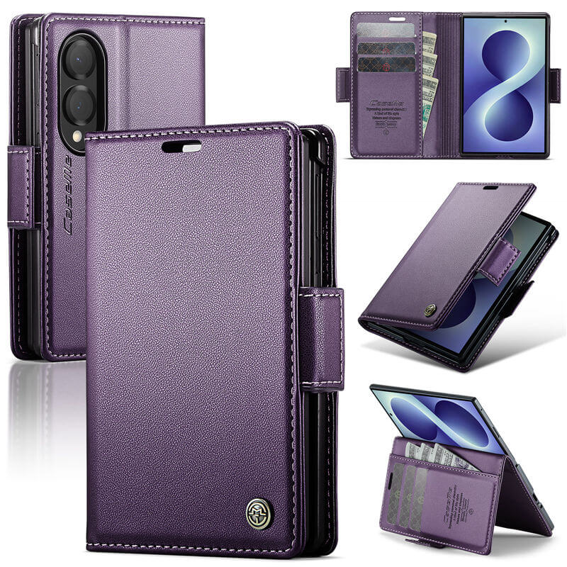 CaseMe Samsung Galaxy Z Fold 8 RFID Wallet Case with Magnetic Buckle & Wireless Charging Purple
