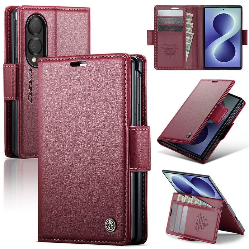 CaseMe Samsung Galaxy Z Fold 8 RFID Wallet Case with Magnetic Buckle & Wireless Charging Red