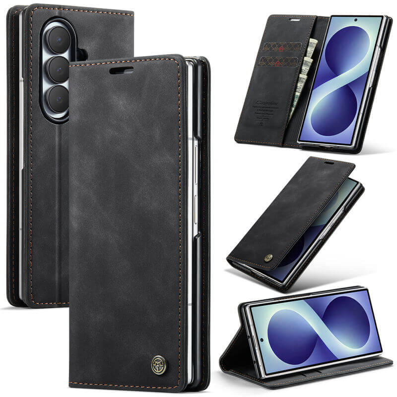 CaseMe Samsung Galaxy Z Fold 8 Ultra Suede Leather Wallet Case Black