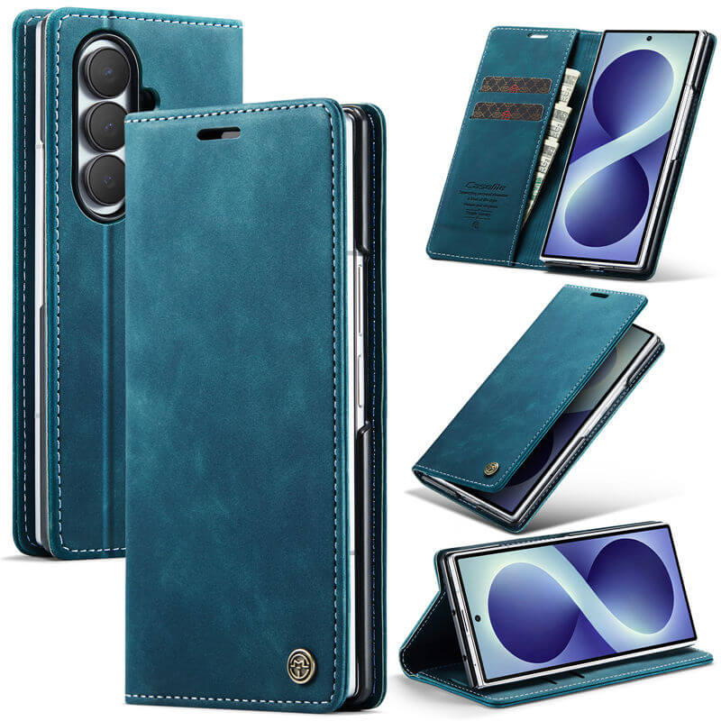 CaseMe Samsung Galaxy Z Fold 8 Ultra Suede Leather Wallet Case Blue