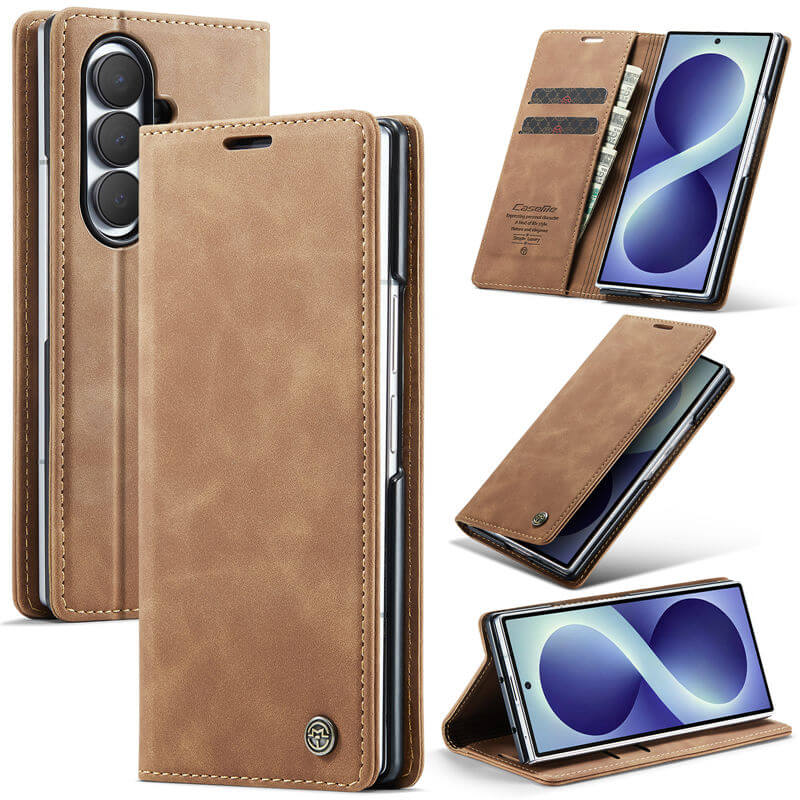 CaseMe Samsung Galaxy Z Fold 8 Ultra Suede Leather Wallet Case Brown