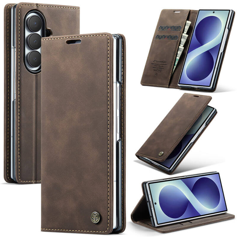 CaseMe Samsung Galaxy Z Fold 8 Ultra Suede Leather Wallet Case Coffee