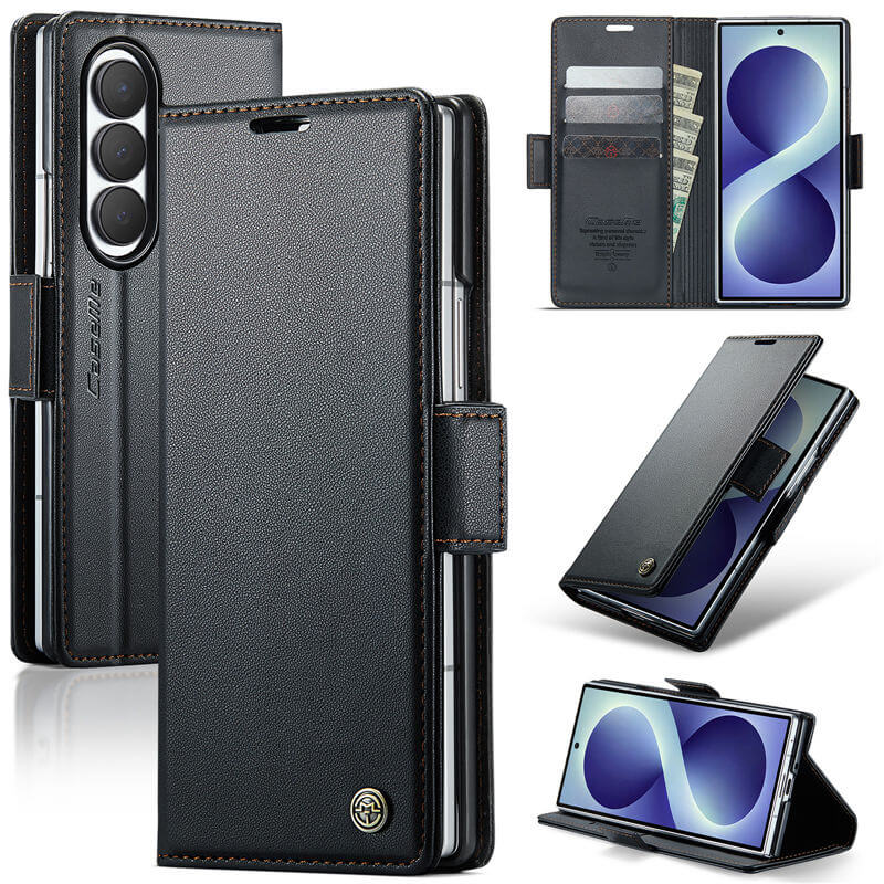CaseMe Samsung Galaxy Z Fold 8 Ultra RFID Wallet Case with Magnetic Buckle & Wireless Charging Black