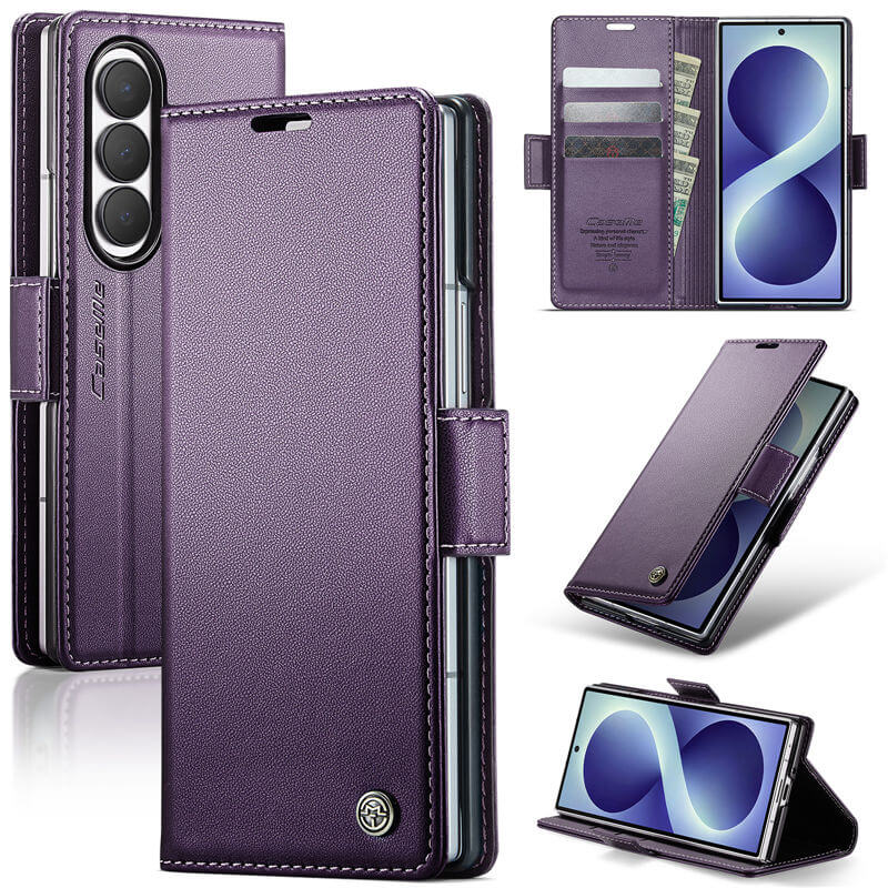 CaseMe Samsung Galaxy Z Fold 8 Ultra RFID Wallet Case with Magnetic Buckle & Wireless Charging Purple