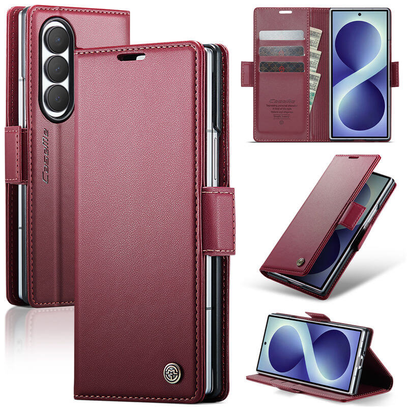 CaseMe Samsung Galaxy Z Fold 8 Ultra RFID Wallet Case with Magnetic Buckle & Wireless Charging Red