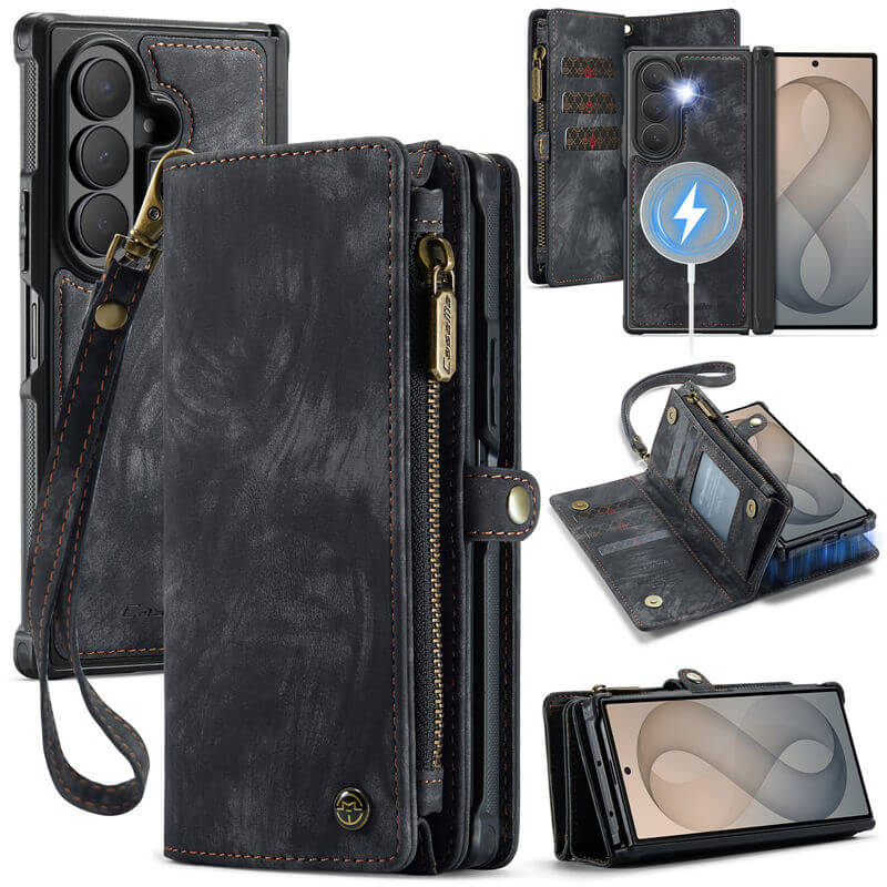 CaseMe Samsung Galaxy Z Fold 8 Ultra 2-in-1 Magnetic Wallet Case with 8 Card Slots, Zipper Pocket & Wireless Charging Black