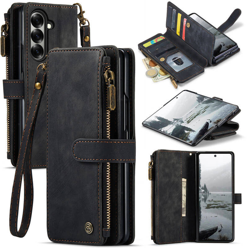CaseMe Samsung Galaxy Z Fold 8 Ultra Wallet Case with Zipper Pocket & Wireless Charging Black