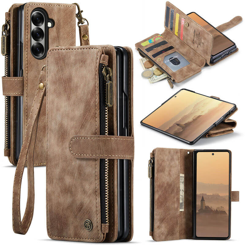 CaseMe Samsung Galaxy Z Fold 8 Ultra Wallet Case with Zipper Pocket & Wireless Charging Coffee
