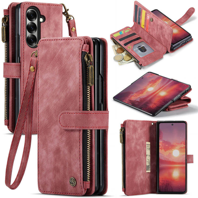 CaseMe Samsung Galaxy Z Fold 8 Ultra Wallet Case with Zipper Pocket & Wireless Charging Red