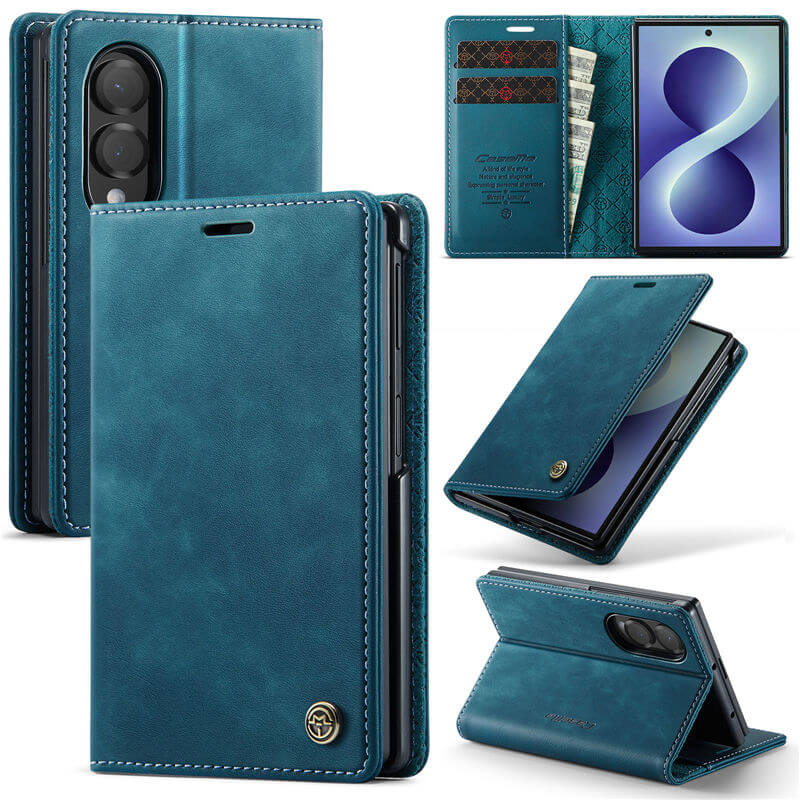 CaseMe Samsung Galaxy Z Fold 8 Magnetic Wallet Case with RFID Blocking Blue