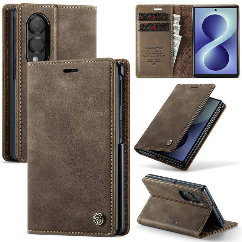 CaseMe Samsung Galaxy Z Fold 8 Magnetic Wallet Case with RFID Blocking Coffee