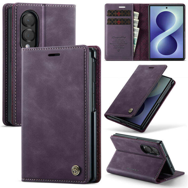 CaseMe Samsung Galaxy Z Fold 8 Magnetic Wallet Case with RFID Blocking Purple