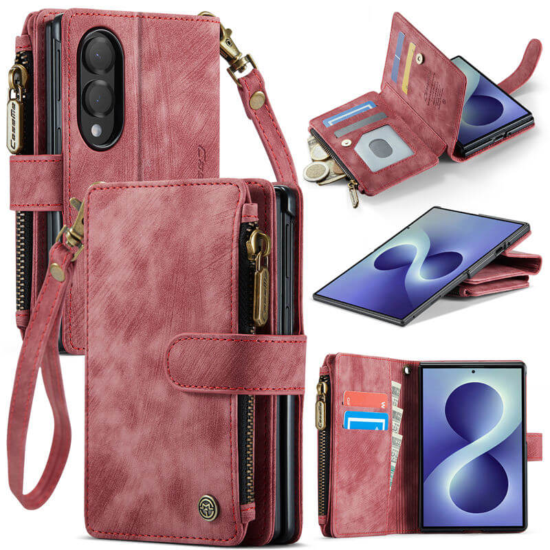 CaseMe Samsung Galaxy Z Fold 8 Wallet Case with Zipper Pocket & Wireless Charging Red