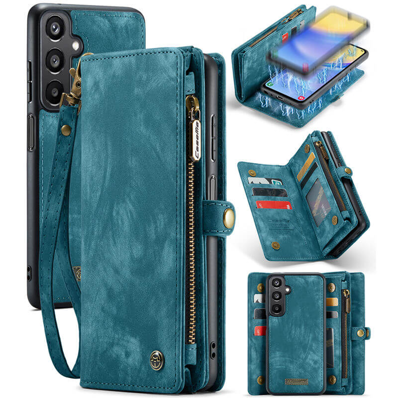 CaseMe Samsung Galaxy A15 Wallet Case with Wrist Strap Blue