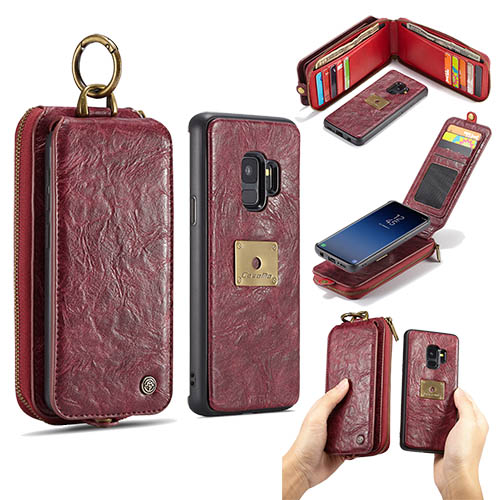 CaseMe Samsung Galaxy S9 Metal Buckle Zipper Wallet Detachable Case Red