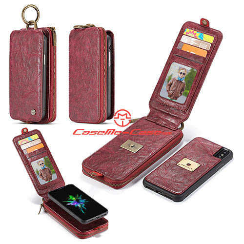 CaseMe iPhone X Metal Buckle Zipper Wallet Detachable Case Red