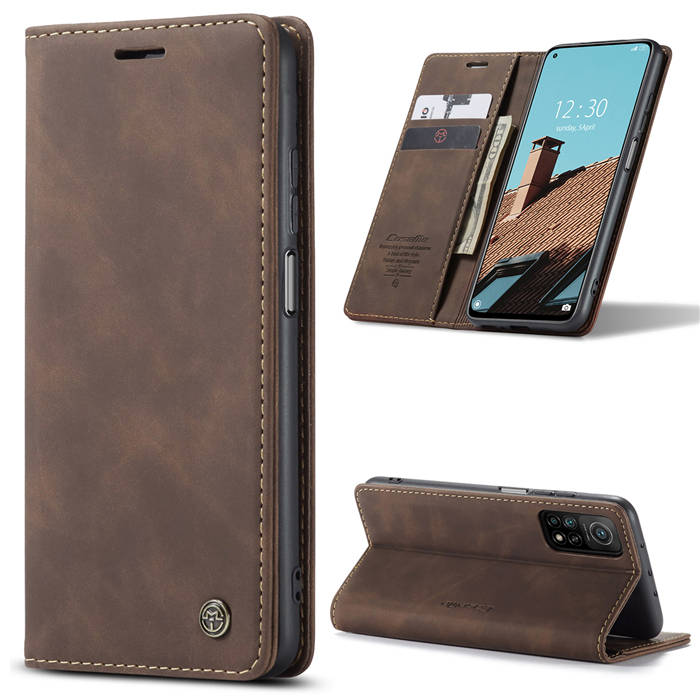 CaseMe Xiaomi Mi 10T/10T Pro Wallet Stand Magnetic Case Coffee - Click Image to Close