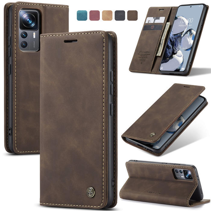 CaseMe Xiaomi 12T/12T Pro Wallet Kickstand Magnetic Flip Case Coffee - Click Image to Close