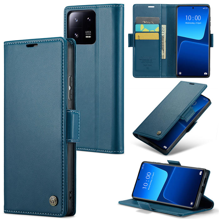 CaseMe Xiaomi 13 Pro Wallet RFID Blocking Magnetic Buckle Case Blue - Click Image to Close