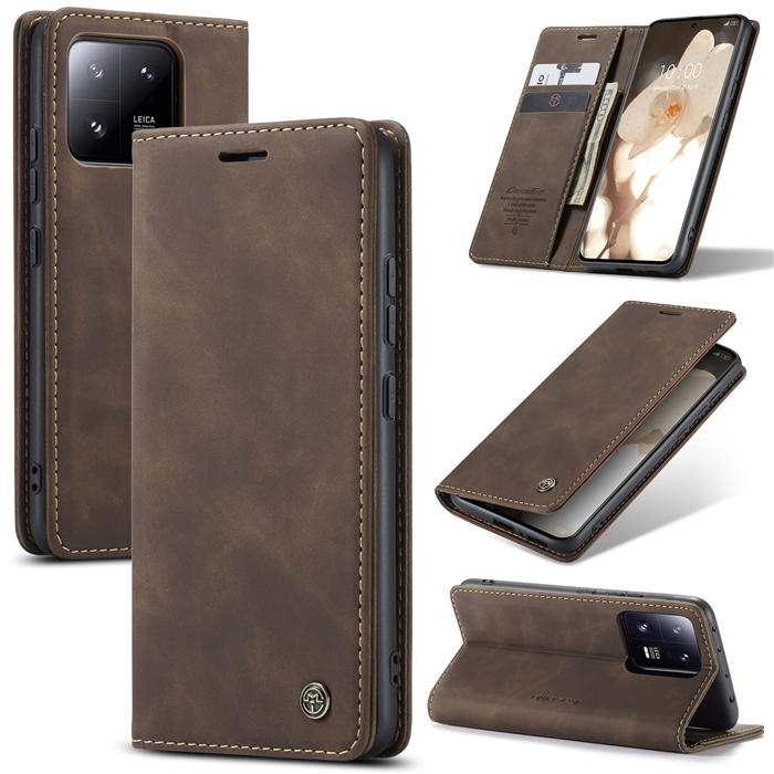 CaseMe Xiaomi 13 Pro Wallet Suede Leather Case Coffee - Click Image to Close