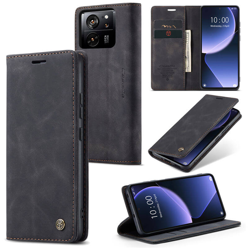 CaseMe Xiaomi 13T/13T Pro Wallet Suede Leather Case Black - Click Image to Close