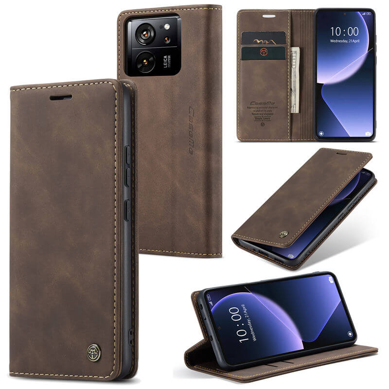 CaseMe Xiaomi 13T/13T Pro Wallet Suede Leather Case Coffee - Click Image to Close