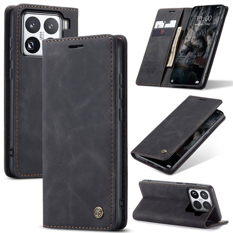 CaseMe Xiaomi 15 Pro Wallet Magnetic Suede Leather Case Black