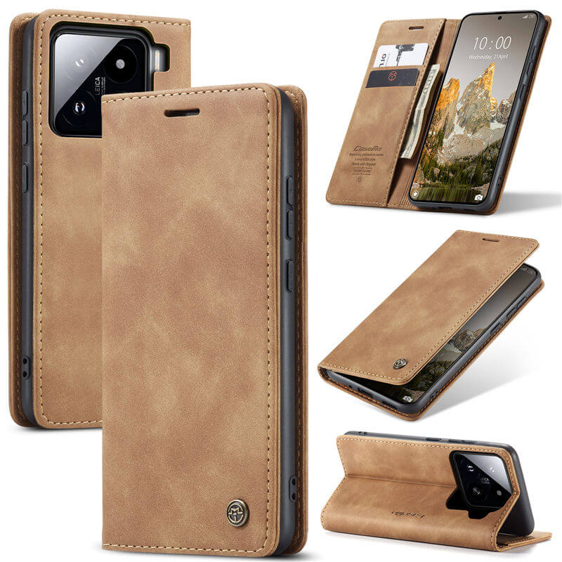 CaseMe Xiaomi 15 Wallet Magnetic Suede Leather Case Brown