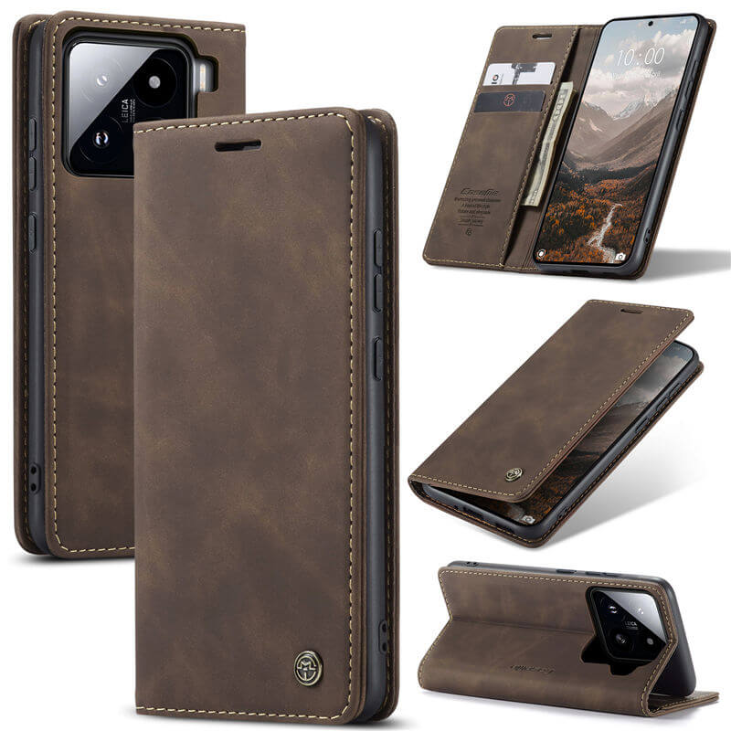 CaseMe Xiaomi 15 Wallet Magnetic Suede Leather Case Coffee