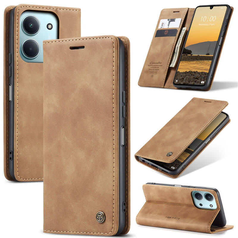 CaseMe Xiaomi Redmi 15C Wallet Magnetic Suede Leather Case Brown