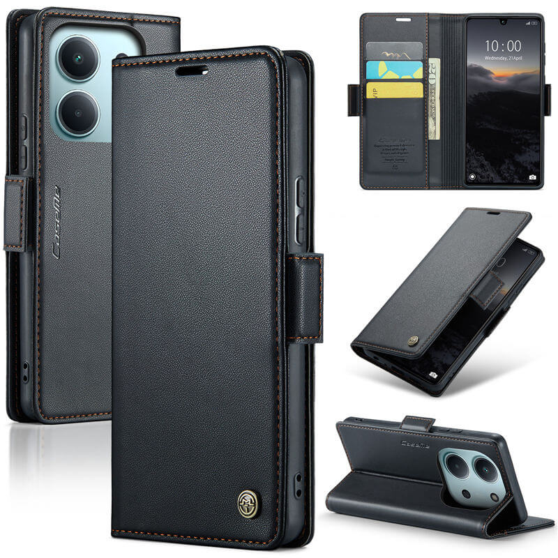 CaseMe Xiaomi Redmi 15C Wallet RFID Blocking Magnetic Buckle Case Black