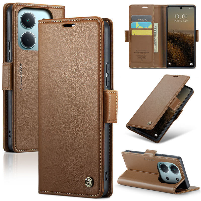 CaseMe Xiaomi Redmi 15C Wallet RFID Blocking Magnetic Buckle Case Brown