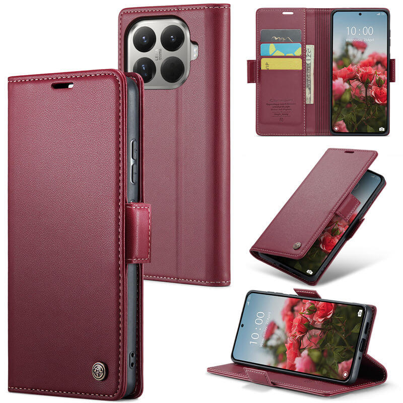 CaseMe Xiaomi 15T Pro Wallet RFID Blocking Magnetic Buckle Case Red