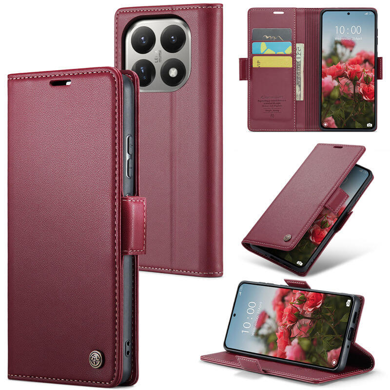 CaseMe Xiaomi 15T Wallet RFID Blocking Magnetic Buckle Case Red