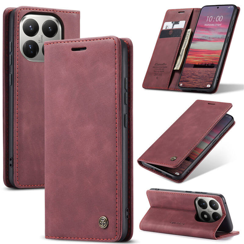 CaseMe Xiaomi 15T Wallet Magnetic Suede Leather Case Red