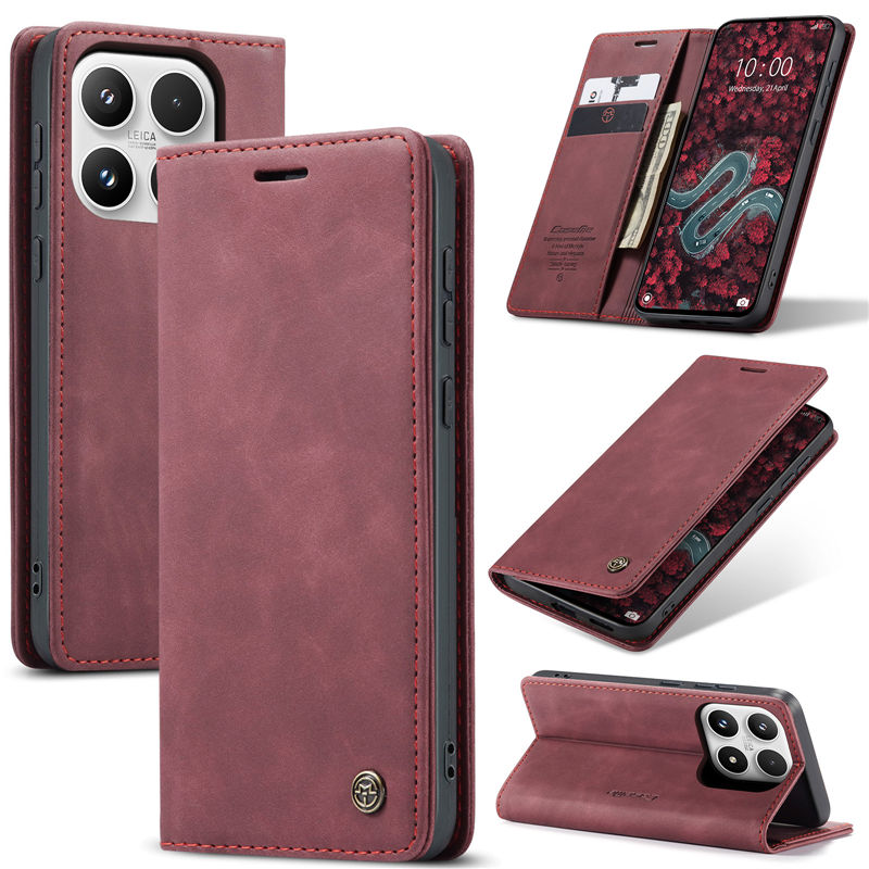 CaseMe Xiaomi 17 Wallet Magnetic Suede Leather Case Red