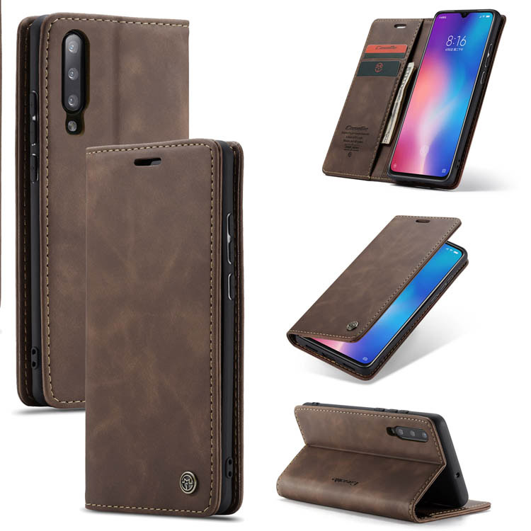 CaseMe Xiaomi Mi 9 Wallet Kickstand Magnetic Flip Case Coffee - Click Image to Close