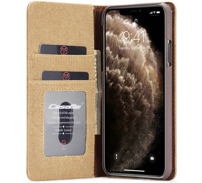 CaseMe iPhone 11 Canvas Leather Wallet Magnetic Flip Stand Case