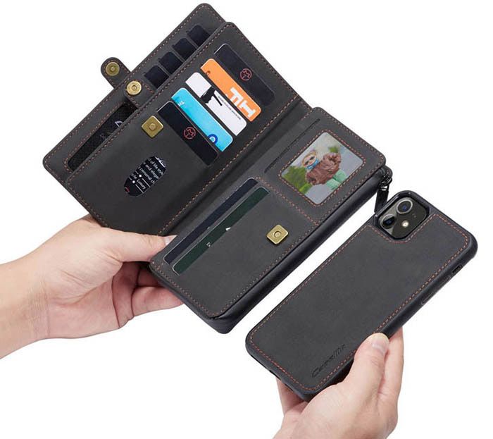 CaseMe iPhone 11 Vintage Multi-Functional Zipper Wallet Magnetic Detachable 2 in 1 Folio Case