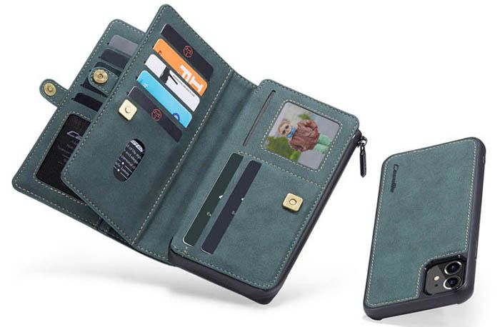 CaseMe iPhone 11 Vintage Multi-Functional Zipper Wallet Magnetic Detachable 2 in 1 Folio Case