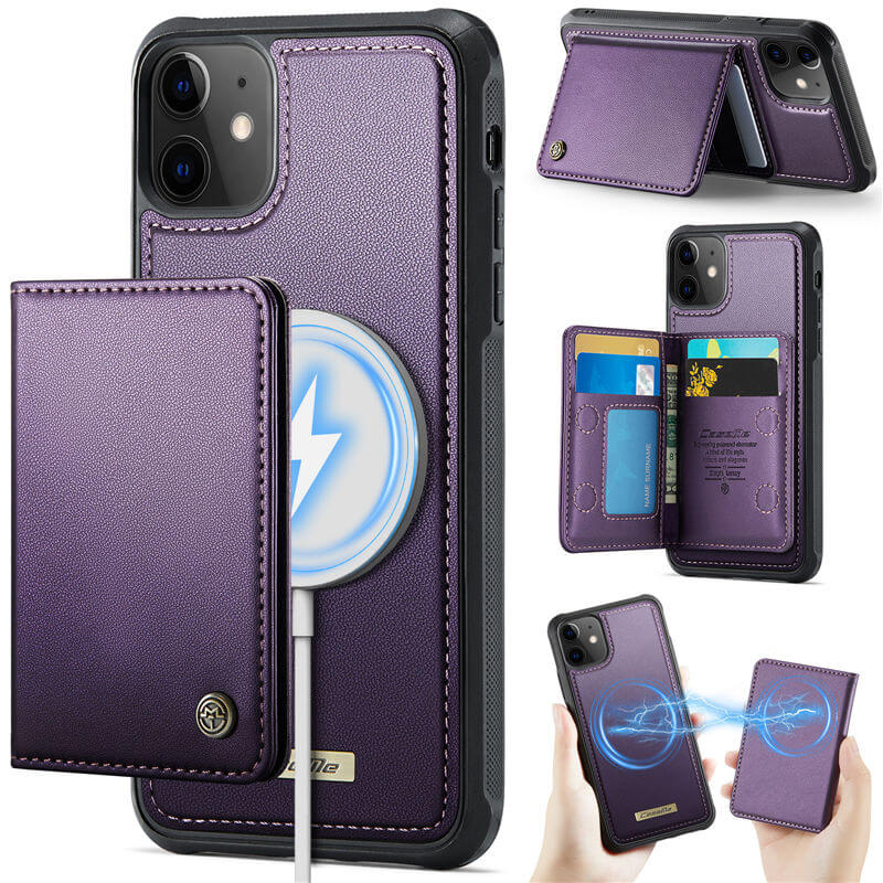 CaseMe iPhone 11 2-in-1 Magnetic Wallet Case with RFID Blocking & Wireless Charging - Purple