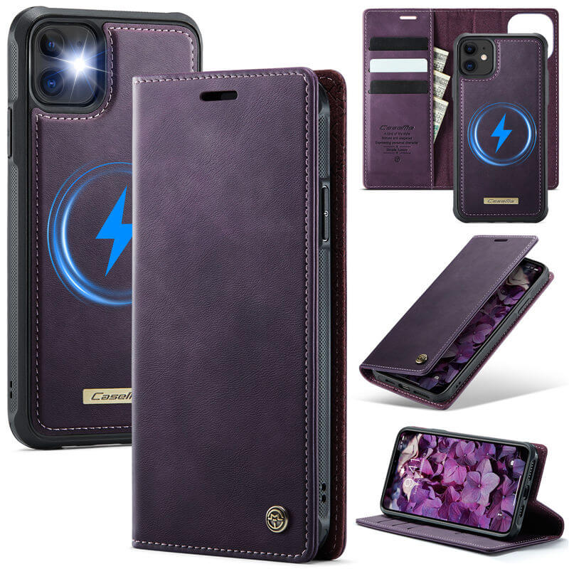 CaseMe iPhone 11 2-in-1 MagSafe Wallet Case with RFID Blocking Purple