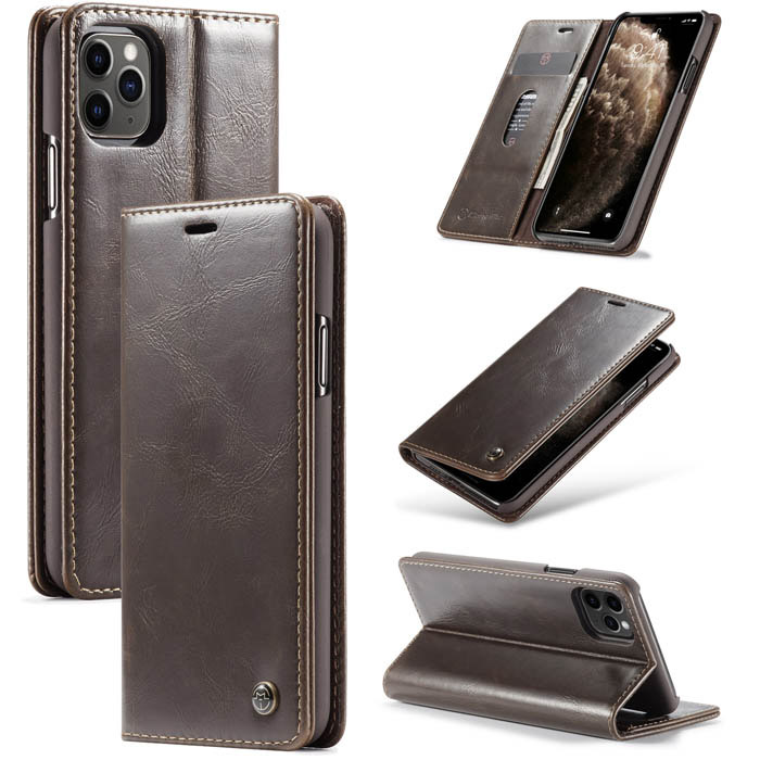 CaseMe iPhone 11 Pro Wallet Magnetic Flip Stand Leather Case Brown