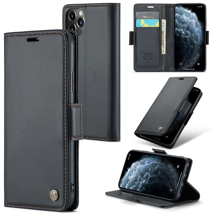 CaseMe iPhone 11 Pro Wallet RFID Blocking Magnetic Buckle Case Black - Click Image to Close