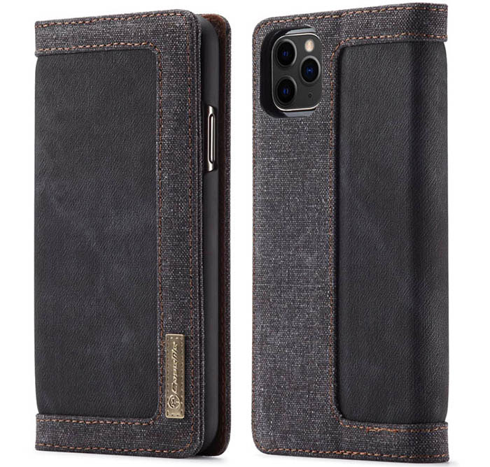 CaseMe iPhone 11 Pro Canvas Leather Wallet Magnetic Flip Stand Case