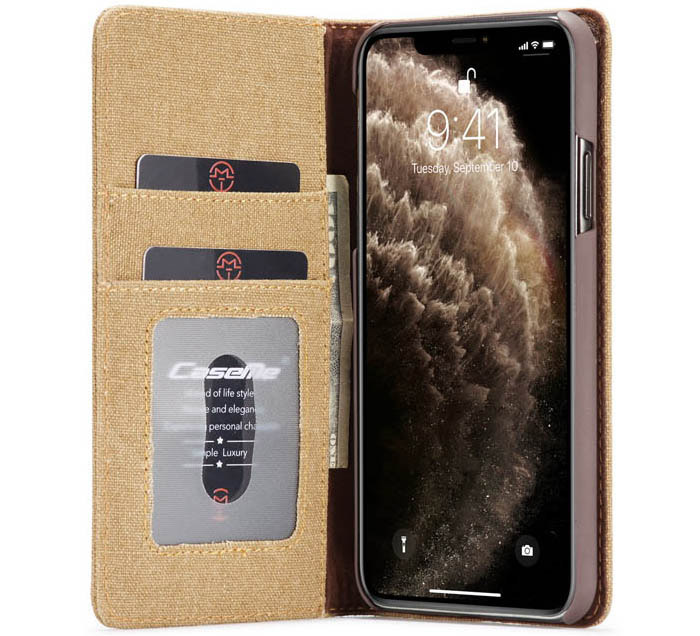 CaseMe iPhone 11 Pro Max Canvas Leather Wallet Magnetic Flip Stand Case