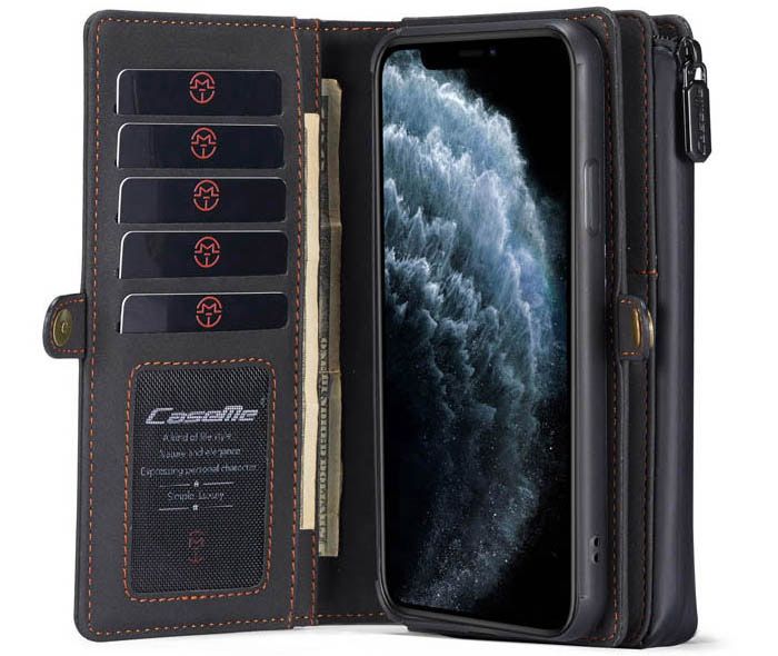 CaseMe iPhone 11 Pro Vintage Multi-Functional Zipper Wallet Magnetic Detachable 2 in 1 Folio Case