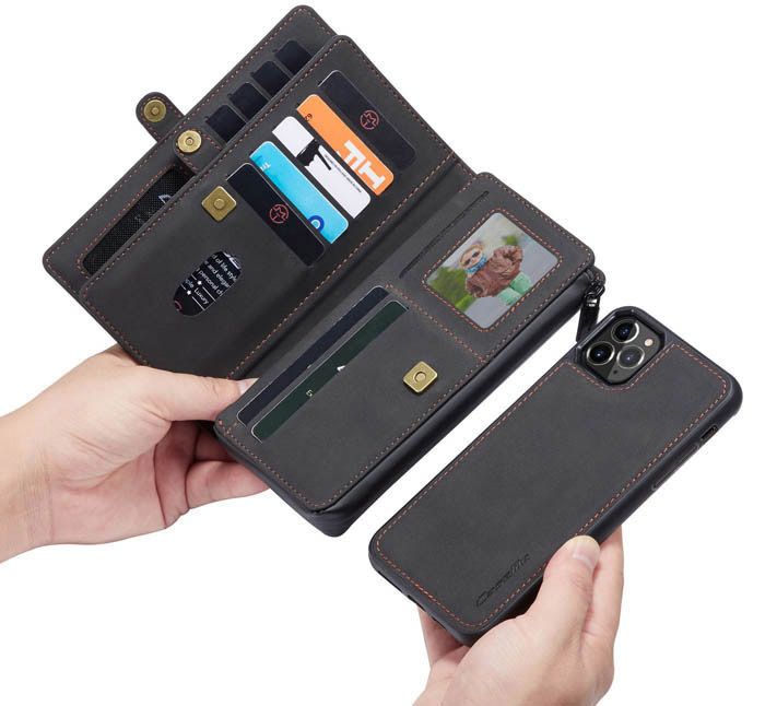 CaseMe iPhone 11 Pro Vintage Multi-Functional Zipper Wallet Magnetic Detachable 2 in 1 Folio Case