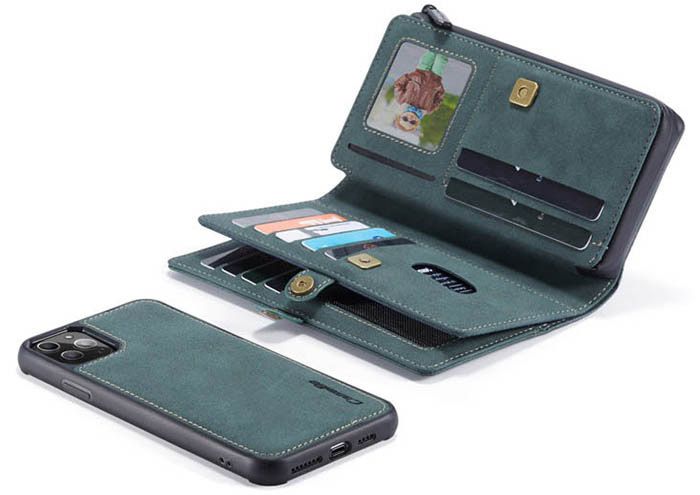 CaseMe iPhone 11 Pro Max Vintage Multi-Functional Zipper Wallet Magnetic Detachable 2 in 1 Folio Case